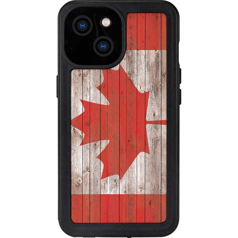 Canadian Flag Dark Wood iPhone 15 Waterproof Case